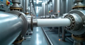 Mangueira em PTFE conectada em linha de processo de planta química