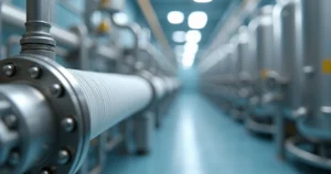 Mangueira corrugada de PTFE conectada em linha de processo químico