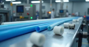 Tubos e mangueiras de nylon em esteira de produção industrial