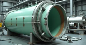 Tanque de processo com interior revestido em Halar em indústria química moderna